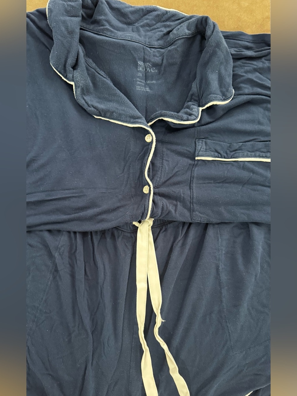 stars above Navy Pajama Set with white Trim